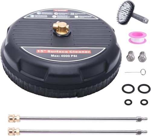15" Pressure Washer Surface Cleaner, 15 Power Washer Attachment with 2 Extension Wands, 2 Replacememt Nozzles, 1/4" Quick Plug, for Driveways Sidewalks Patios Cleaning, Heavy Duty, Max 4000 PSI  - Lot 681