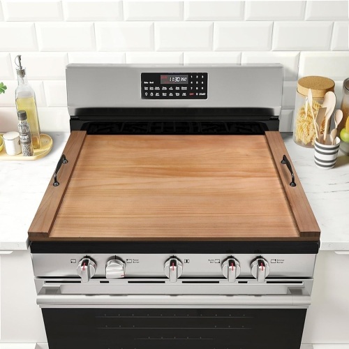 Electric Stove Top Cover for Gas Stove with Handles, Wood Noodle Board(Pine Wood)  - Lot 684