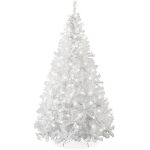 Pre-Lit Hinged Artificial White Pine Christmas Tree w/ Lights, Metal Stand - Lot 769
