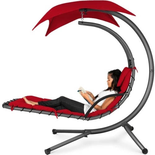 Hanging Curved Chaise Lounge Chair w/ Built-In Pillow, Removable Canopy - Lot 792