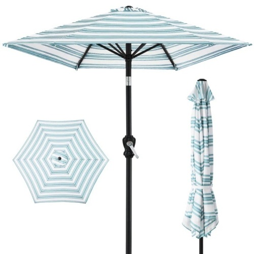 Outdoor Steel Striped Market Patio Umbrella w/ Tilt, Crank Lift - 10ft - Lot 799