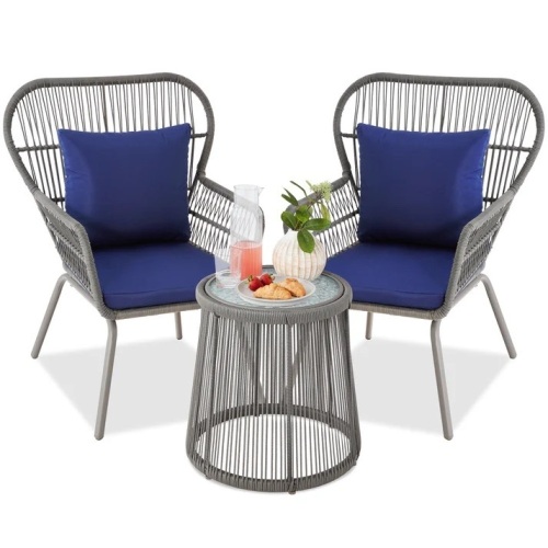 3-Piece Patio Wicker Conversation Bistro Set w/ 2 Chairs, Glass Top Table - Lot 890