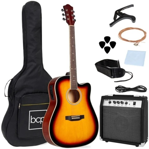 Beginner Acoustic Electric Cutaway Guitar Set w/ Case, Strap - 41in - Lot 10002