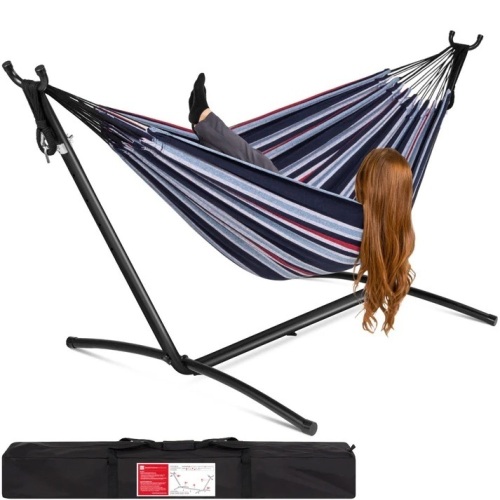 2-Person Brazilian-Style Double Hammock w/ Carrying Bag and Steel Stand - Lot 10106