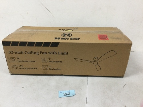 52in Ceiling Fan With Light - Lot 917