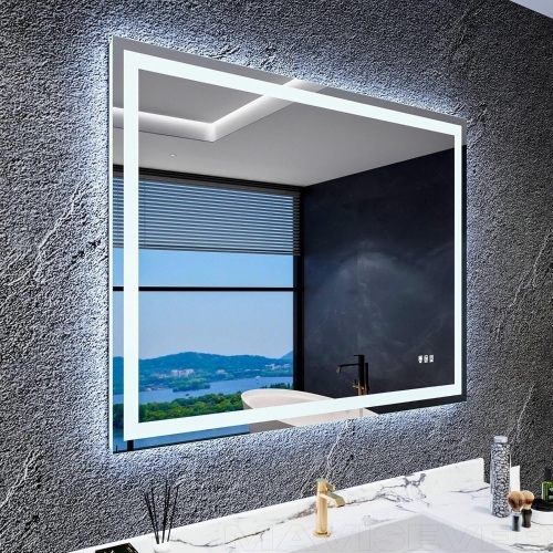 LED Bathroom Mirror 48"x 36",Front Lit and Backlit Bathroom Mirror with Lights,Stepless Dimmable,Anti-Fog, Shatter-Proof, Memory, 3 Colors Lighted Vanity Mirror (Horizontal/Vertical)  - Lot 1000