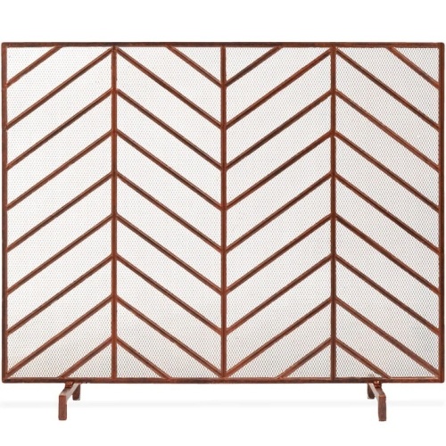 Single Panel Iron Chevron Fireplace Screen w/ Antique Finish - 38x31in - Lot 1058