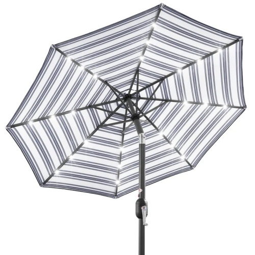 Solar LED Lighted Striped Patio Umbrella w/ Tilt Adjustment - 10ft - Lot 1095
