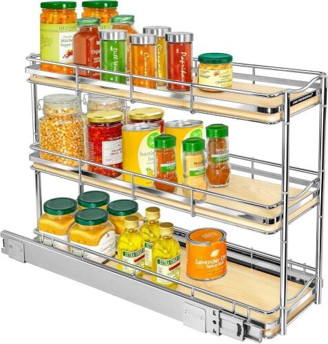 LYNK Professional Elite Pull Out 3 Tier Spice Rack Cabinet Organizer 6" x 21"  - Lot 216