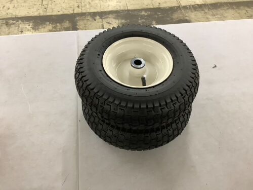 Air Filled Lawnmower Tires on Wheel 13x5.00-6", 3" Centered Hub, 3/4" Greased Bushing, Set of 2  - Lot 234