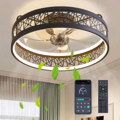 Ricodo 19.7" Caged Ceiling Fan with Light, Remote - Lot 237
