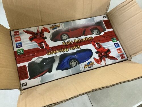 Set of 2 1/18 Scale Interactive Remote Control Transforming Drifting Robot Sports Car Action Figure Toys - Lot 338