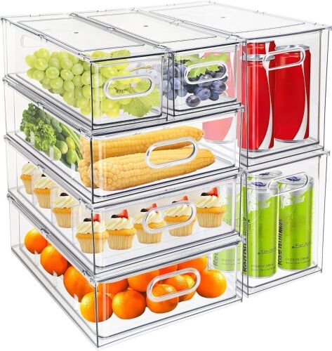 MineSign 7 pack Stackable Refrigerator Organizer Pull-Out Bins - Lot 347