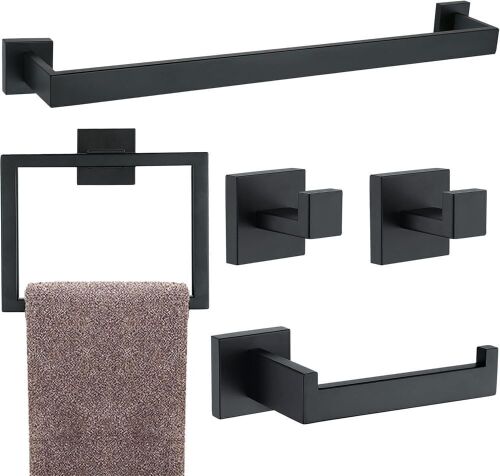 5 Piece Bathroom Hardware Accessories Set Matte Black - Lot 494