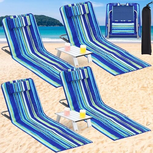 4 Piece Beach Lounge Chairs & 2 Folding Tables  - Lot 673