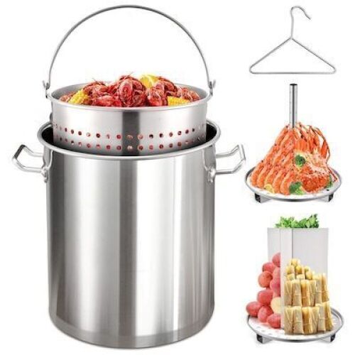 ARC Stainless Steel Grill Pan with Strainer Basket, Divider, and Steamer Insert Rack, 14.1-in x 14.1-in  - Lot 605