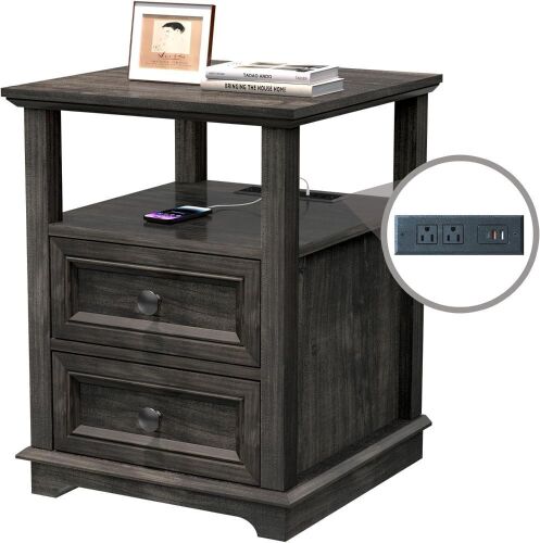 End Table with Fast USB C Charging Station 24" Tall - Lot 607