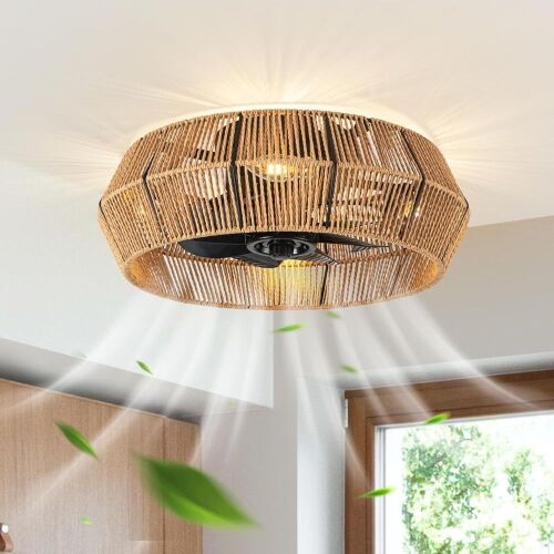 SYTPPLAN Rattan Ceiling Fan with Lights - Lot 506