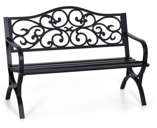 PHI VILLA 50-Inch Cast Iron Steel Frame Patio Bench - Lot 63