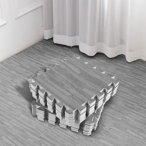 Interlocking Foam Floor Mat, Gray Wood Grain, 11.8" x 11.8", 32 pc  - Lot 181