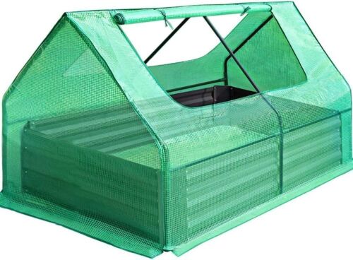 Quictent 4x3x1 Ft Extra-Thick Galvanized Steel Raised Garden Bed with Greenhouse - Lot 455