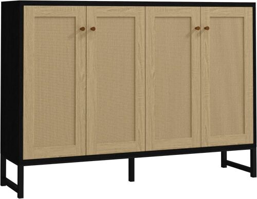Panana Sideboard Accent Storage Cabinet with Rattan Decorated 4 Doors  - Lot 66