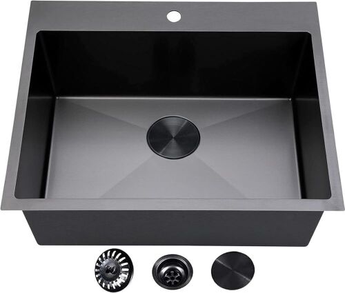  VCCUCINE 25x22 Gunmetal Black Drop In Stainless Steel Kitchen Sink - Lot 33