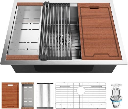 GABETLET 27 Inch Undermount Kitchen Sink 16 Gauge with Nano Coating & Brushed Finish - Lot 39