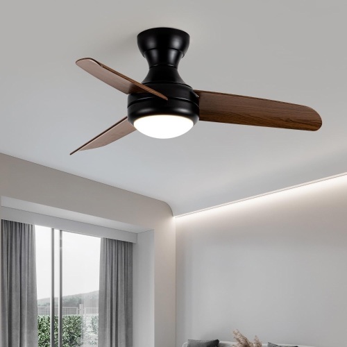 HOFZHi Ceiling Fan with LED Light 36" Small Flush Mount Ceiling Fan Remote Control, Dimmable Indoor Outdoor Quiet DC Motor for Bedroom Kitchen Patio - Lot 136