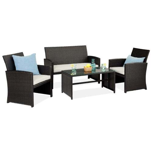 4-Piece Outdoor Wicker Conversation Patio Set w/ 4 Seats, Glass Table Top - Lot 936