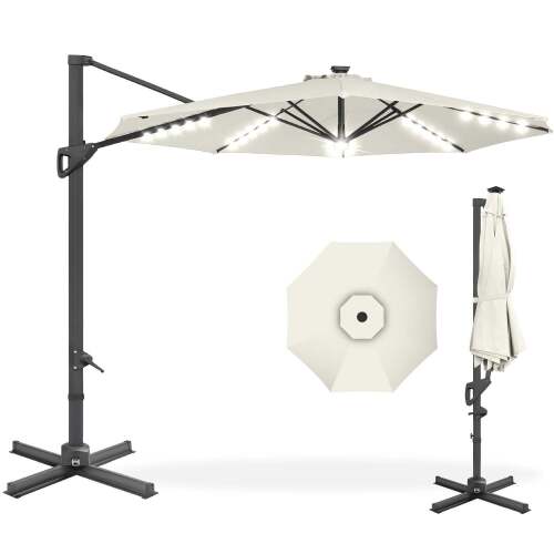 360-Degree Solar LED Cantilever Offset Patio Umbrella w/ Tilt - 10ft - Lot 960