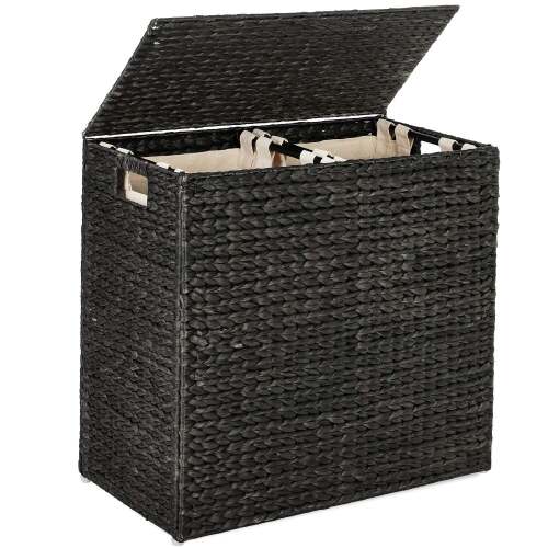 Large Water Hyacinth Double Laundry Hamper Basket w/ 2 Liner Bags - Lot 961