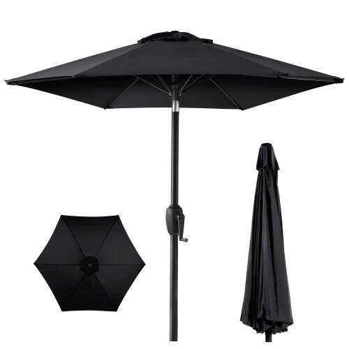 Outdoor Market Patio Umbrella w/ Push Button Tilt, Crank Lift - 7.5ft - Lot 965