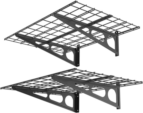 FLEXIMOUNTS 2 Pack 2x4ft Garage Shelving, Wall Shelf Garage Storage Rack, 24-inch-by-48-inch, Black - Lot 1106