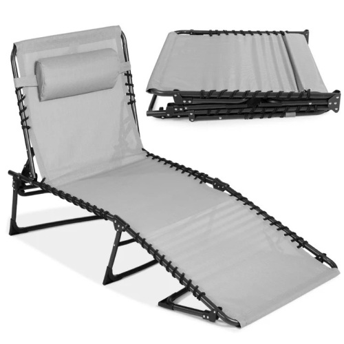 Portable Patio Chaise Lounge Chair Outdoor Recliner w/ Pillow - Lot 1181