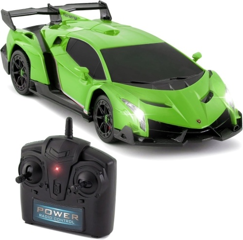 Best Choice Products 1:24 Scale Kids Licensed RC Lamborghini Veneno Car, Head and Taillights - Green - Lot 1233