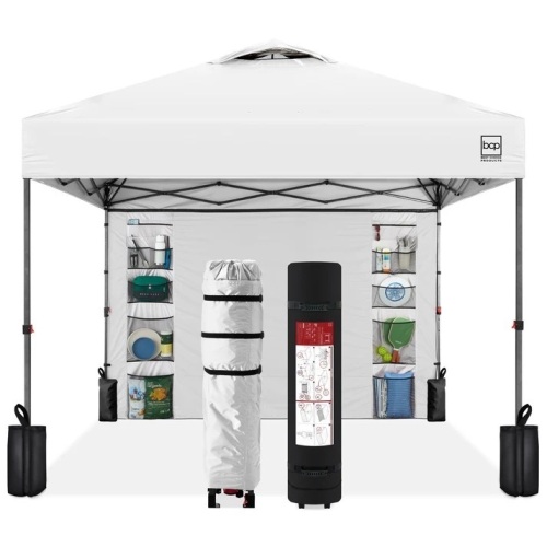 One-Person Setup Instant Pop Up Canopy w/ Side Wall, Carrying Case - 10x10ft - Lot 10202
