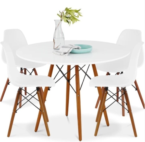 5-Piece Mid-Century Modern Dining Set w/ 4 Chairs, Wooden Legs, Metal Frame - Lot 19