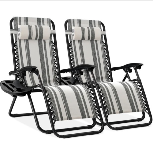 Set of 2 Adjustable Zero Gravity Patio Chair Recliners w/ Cup Holders - Lot 50