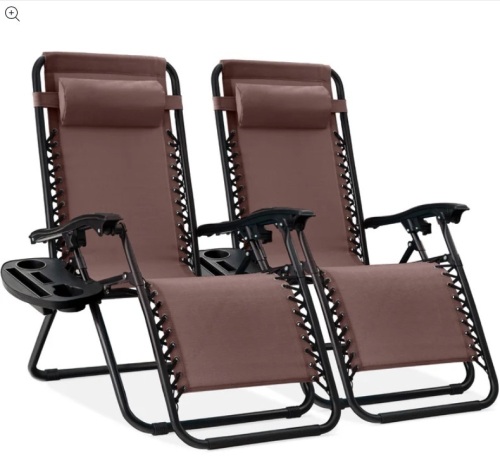 Set of 2 Adjustable Zero Gravity Patio Chair Recliners w/ Cup Holders - Lot 51