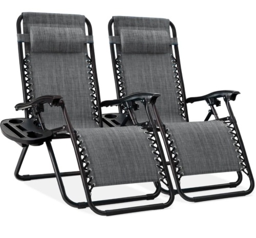 Set of 2 Adjustable Zero Gravity Patio Chair Recliners w/ Cup Holders - Lot 53