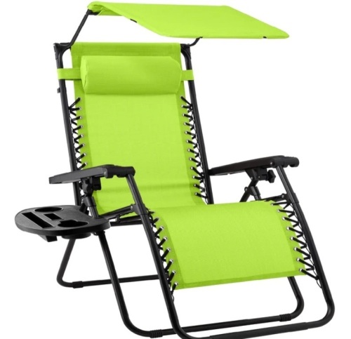 Folding Zero Gravity Recliner Patio Lounge Chair w/ Canopy, Side Tray - Lot 54