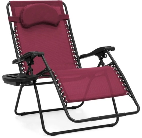 Oversized Reclining Zero Gravity Chair Lounger w/ Cup Holder, Pillow - Lot 55