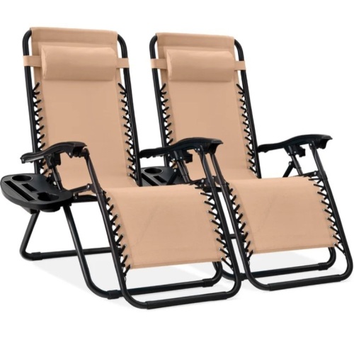 Set of 2 Adjustable Zero Gravity Patio Chair Recliners w/ Cup Holders - Lot 56