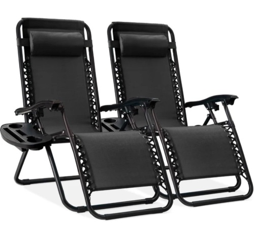 Set of 2 Adjustable Zero Gravity Patio Chair Recliners w/ Cup Holders - Lot 57