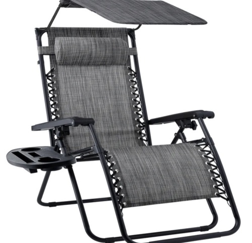 Folding Zero Gravity Recliner Patio Lounge Chair w/ Canopy, Side Tray - Lot 58