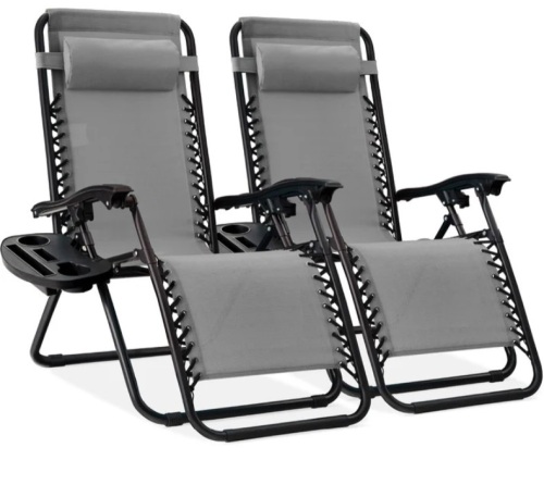 Set of 2 Adjustable Zero Gravity Patio Chair Recliners w/ Cup Holders - Lot 59