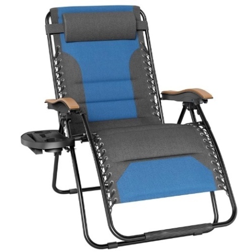Oversized Padded Zero Gravity Chair, Foldable Patio Recliner, 30" Wide Seat Anti Gravity Lounger with Cup Holder, Support 400 LBS (Green-Blue) - Lot 61