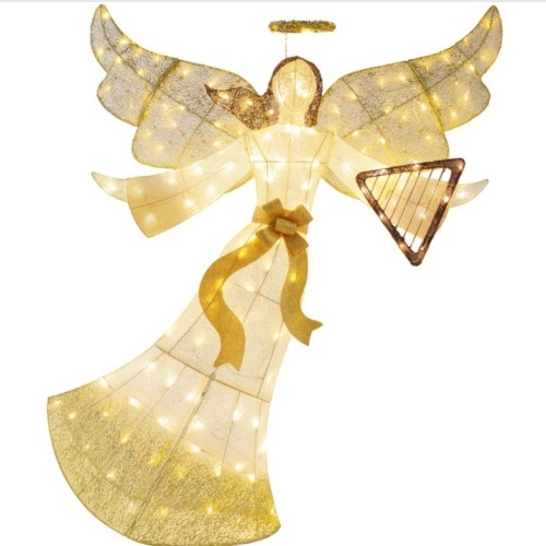 Lighted Outdoor Angel Christmas Decoration w/ 140 Lights, Harp, Stakes - 5ft - Lot 68