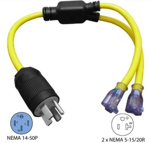 NEMA 14-50 50-Amp 125/250-volt RV/Generator Y-Adapter Plug to U.S. 15/20- Amp - Lot 75